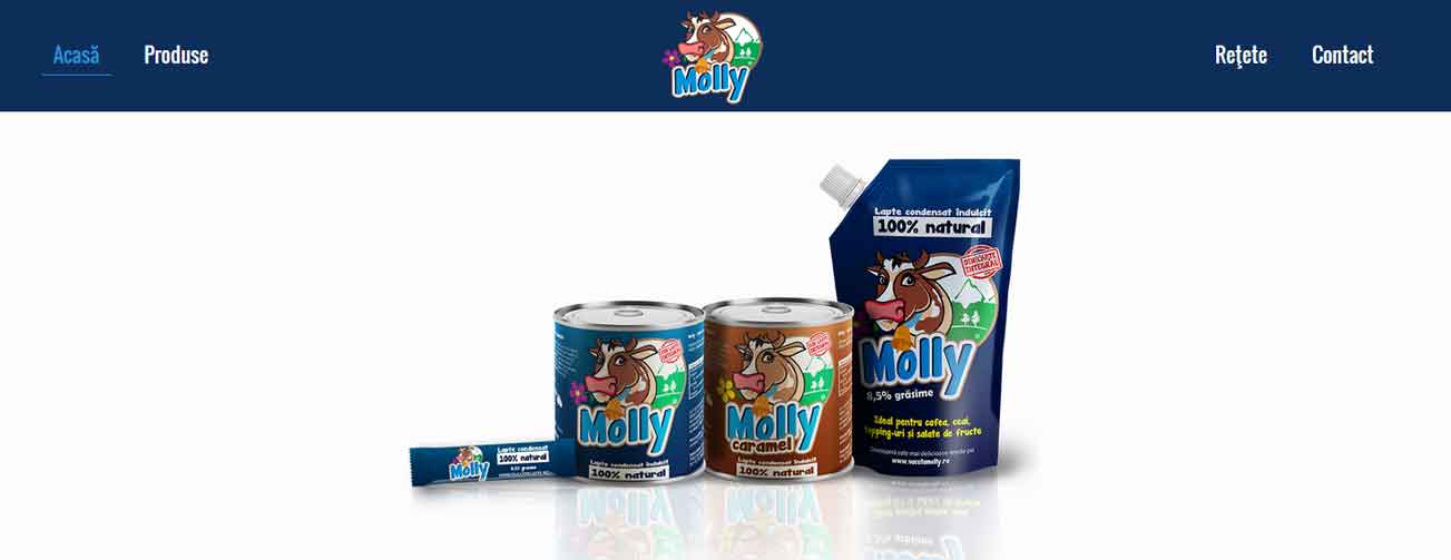 Web design: site de prezentare produs: lapte condensat îndulcit MOLLY®